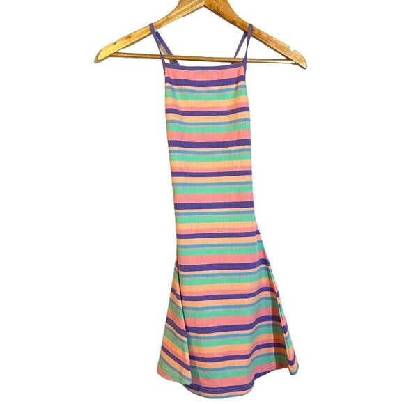 Dolls Kill Current Mood NWT Colorful Striped Ribbed Halter Dress Open Back S - Picture 1 of 6
